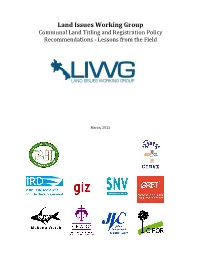 Land Issues Working Group Communal Land Titling and Registration Policy Recommendations - Lessons from the Field