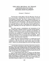 Theant Participation in Public Housing Redevelopment