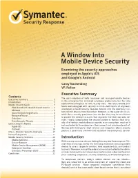 A Window Into Mobile Device Security