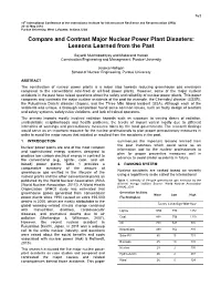 Compare and Contrast Major Nuclear Power Plant Disasters: Lessons Learned from the Past