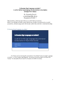 Is Sinasina Sign Language an Isolate?: a Call for Further Sign Language Documentation & Description in Papua New Guinea