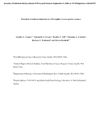 Retention of Induced Mutations in a Drosophila Reverse-Genetic Resource