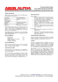 Technical Data Sheet Aron Alpha Aerosol Accelerator Last Updated Sept