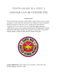 Tenth Grade Ela Unit 3: Change Can Be Unexpected