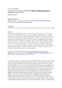 A Counterview to Lancet's Editorial “India's COVID-19 Emergency