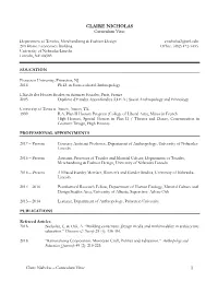 CLAIRE NICHOLAS Curriculum Vitae