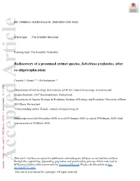 Rediscovery of a Presumed Extinct Species, Salvelinus Profundus, After Re-Oligotrophication
