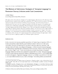 Strategies of 'Aesopian Language' in Romanian Literary Criticism Under