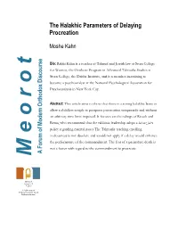 The Halakhic Parameters of Delaying Procreation