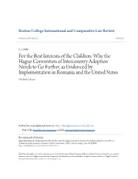 For the Best Interests of the Children: Why the Hague Convention Of