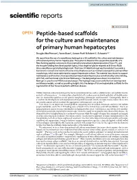 Peptide-Based Scaffolds for the Culture and Maintenance of Primary