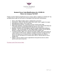 Student Dress Code Modifications for COVID-19 Return to Campus Fall 2021