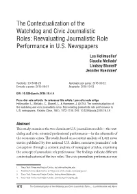 The Contextualization of the Watchdog and Civic Journalistic Roles: Reevaluating Journalistic Role Performance in U.S
