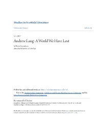 Andrew Lang: a World We Have Lost William Donaldson Massachusetts Ni Stitute of Technology