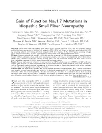 Gain of Function Nav1.7 Mutations in Idiopathic Small Fiber Neuropathy