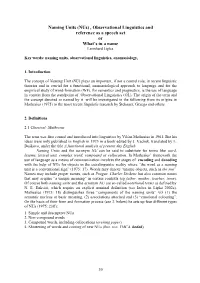 Naming Units (Nus) , Observational Linguistics and Reference As a Speech Act Or What’S in a Name Leonhard Lipka