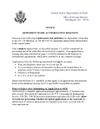 OFM Notice – Dependent Work Authorization