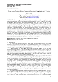 Renewable Energy: Policy Issues and Economic Implications in Turkey