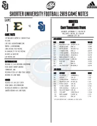 SHORTER UNIVERSITY FOOTBALL 2019 GAME NOTES Game SHORTER at Vs