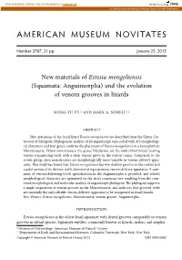 Estesia Mongoliensis (Squamata: Anguimorpha) and the Evolution of Venom Grooves in Lizards