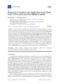 Progresses in Synthesis and Application of Sic Films: from CVD to ALD and from MEMS to NEMS