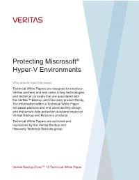 Protecting Miscrosoft® Hyper-V Environments