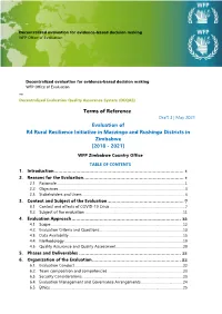 Evaluation of R4 Rural Resilience Initiative in Masvingo and Rushinga Districts in Zimbabwefdsaf [2018 - 2021]