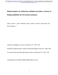 Global Analysis of Methionine Oxidation Provides a Census of Folding Stabilities for the Human Proteome