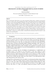 Urbanization and Related Environmental Issues Of