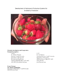 Development of Hydroponic Production Systems for Strawberry Production