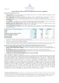 FINANCIAL RELEASE Groupe ADP's Activities Continue to Be Affected by the Covid-19 Pandemic