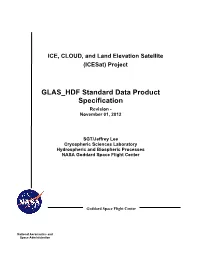 GLAS HDF Standard Data Product Specification Revision - November 01, 2012