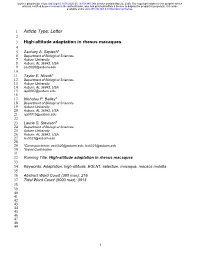 High-Altitude Adaptation in Rhesus Macaques 4 5 Zachary A