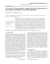 An Overview of Paris Polyphylla, a Highly Vulnerable Medicinal Herb of Eastern Himalayan Region for Sustainable Exploitation