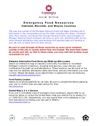 Emergency Food Resources Oakland, Macomb, and Wayne Counties
