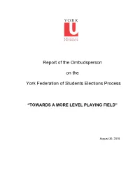 Report of the Ombudsperson on the York Federation of Students