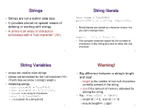Strings String Literals String Variables Warning!