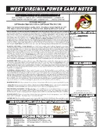 West Virginia Power Game Notes