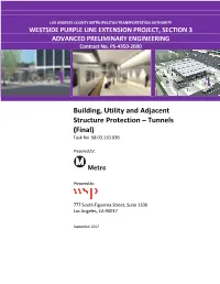 Building, Utility and Adjacent Structure Protection – Tunnels (Final) Task No