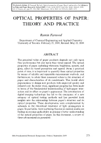 Optical Properties of Paper: Theory and Practice