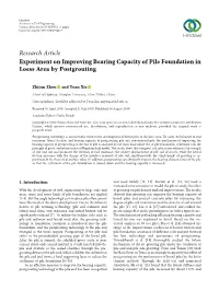Research Article Experiment on Improving Bearing Capacity of Pile Foundation in Loess Area by Postgrouting