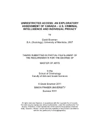 Unrestricted Access: an Exploratory Assessment of Canada – U.S. Criminal Intelligence and Individual Privacy