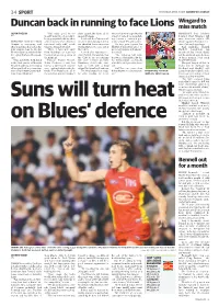 Duncan Back in Running to Face Lions Miss Match