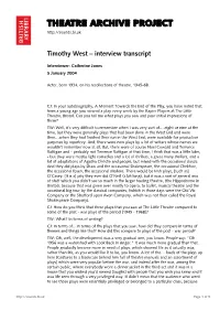 Theatre Archive Project: Interview with Timothy West