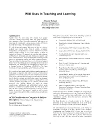 Wiki Uses in Teaching and Learning