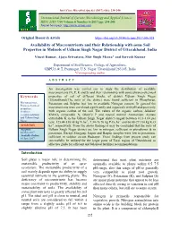 Availability of Macronutrients and Their Relationship with Some Soil Properties in Molisols of Udham Singh Nagar District of Uttarakhand, India