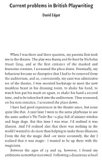 Current Problems in British Playwriting David Edgar