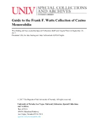 Guide to the Frank F. Watts Collection of Casino Memorabilia