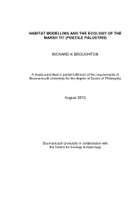 Habitat Modelling and the Ecology of the Marsh Tit (Poecile Palustris)