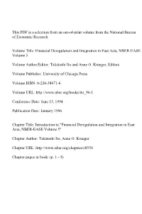 Introduction To" Financial Deregulation and Integration in East Asia, NBER-EASE Volume 5"
